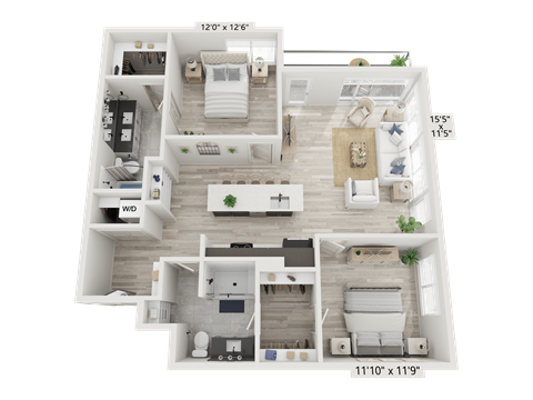 Floor plan for 2 beds, 2 baths, 1180 sqft
